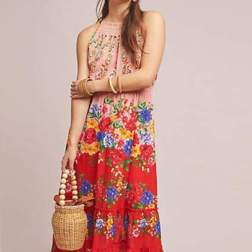 Anthropologie Maxi Vineet Bahl Atacama Maxi Dress Boho Vacation Cottage